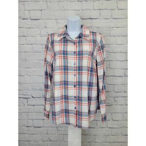 XXSMALL BLUE A396001 Denim & Co. Plaid Button-Front Long-Sleeve Shirt